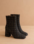The Demi | Black Tweed Woven Block Heel Ankle Boot