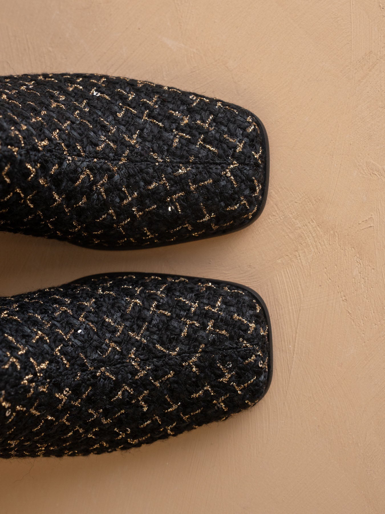 The Demi | Black Tweed Woven Block Heel Ankle Boot