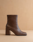 The Demi | Coffee Woven Block Heel Ankle Boot