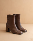 The Demi | Coffee Woven Block Heel Ankle Boot