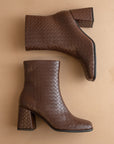 The Demi | Coffee Woven Block Heel Ankle Boot