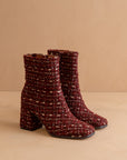 The Demi | Ruby Tweed Woven Block Heel Ankle Boot