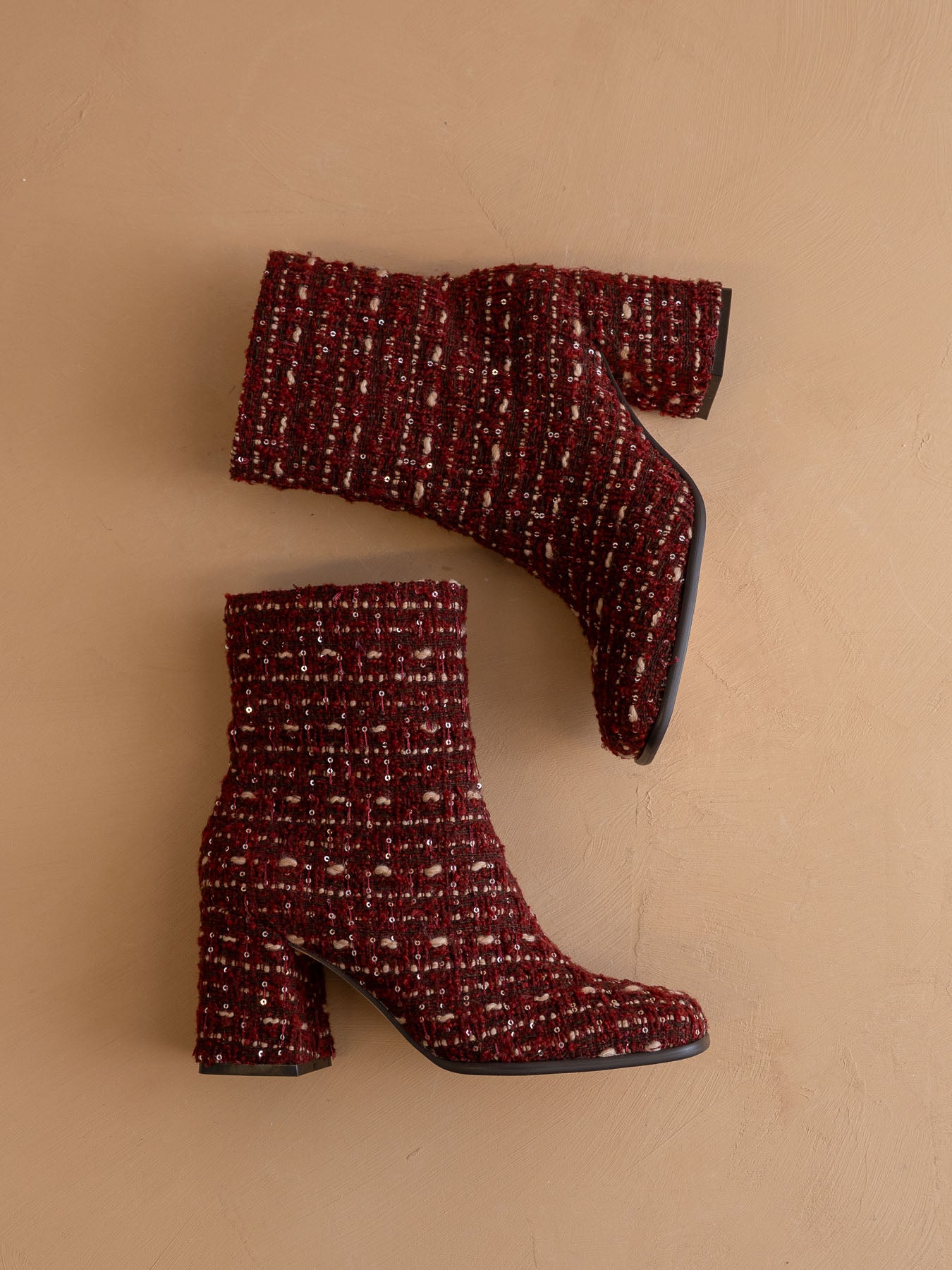 The Demi | Ruby Tweed Woven Block Heel Ankle Boot