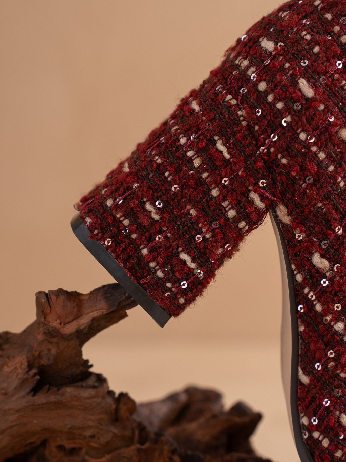 The Demi | Ruby Tweed Woven Block Heel Ankle Boot