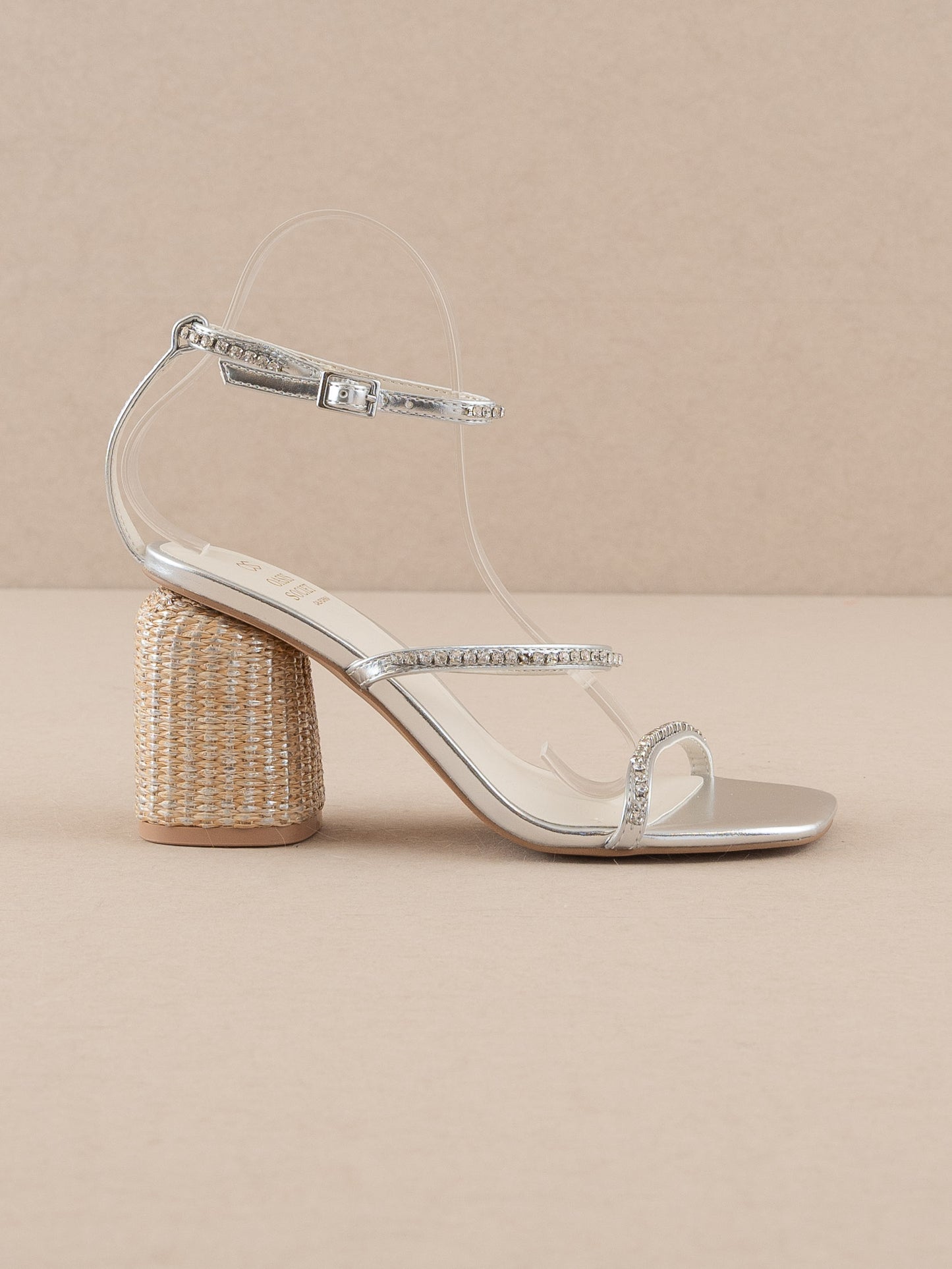 The Destiny | Metallic Silver Raffia Heeled Rhinestone Summer Heel