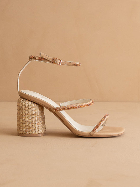 The Destiny | Rose Gold Raffia Heeled Rhinestone Summer Heel