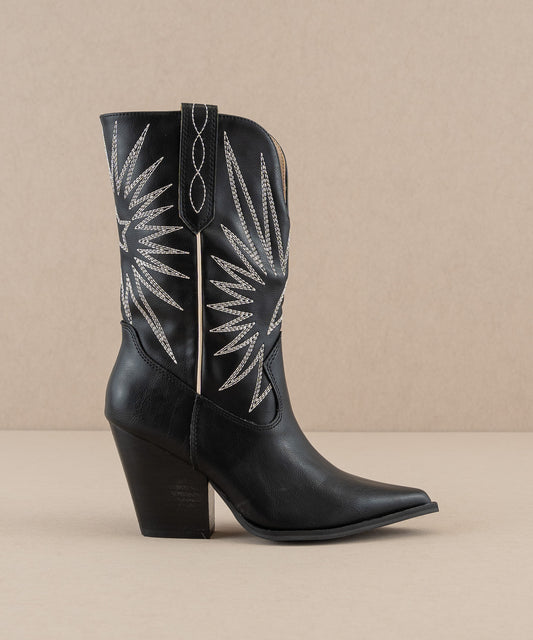 The Emersyn - Black Starburst Embroidery Boots - FINAL SALE
