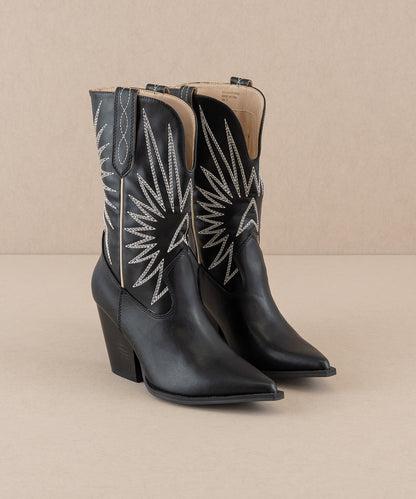 The Emersyn - Black Starburst Embroidery Boots
