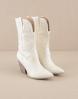 The Emersyn | White Starburst Embroidery Boots