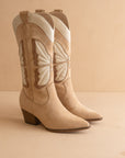 The Fairy | Almond Western Boot in Suede with Butterfly Inlay