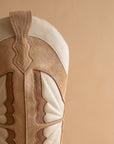 The Fairy | Almond Mid Calf Western Boot in Suede with Butterfly Inlay