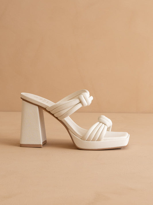 The Faith | White Knotted band platform snake-print heel