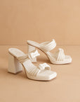 The Faith | White Knotted band platform snake-print block heel *FINAL SALE*