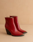 The Frankie | Red Snake Skin Pointed Toe Cap Bootie