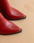 The Frankie | Red Snake Skin Pointed Toe Cap Bootie