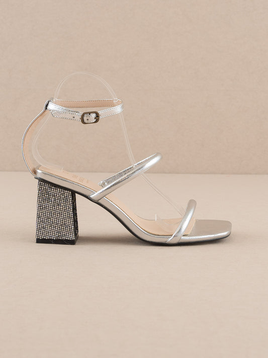 The Giza | Metallic Silver Glittery architectural block heel