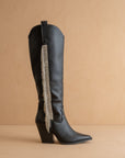 The Glasgow | Black Knee high boot with rhinestone fringe *final sale*