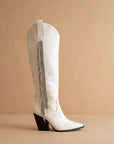 The Glasgow | White Knee high boot with rhinestone fringe  *final sale*