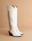 The Glasgow | White Knee high boot with rhinestone fringe  *final sale*