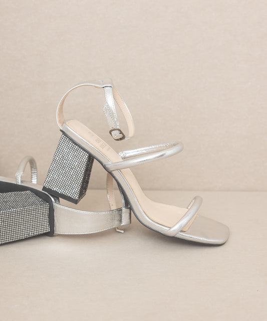 The Giza | Metallic Silver Glittery architectural block heel