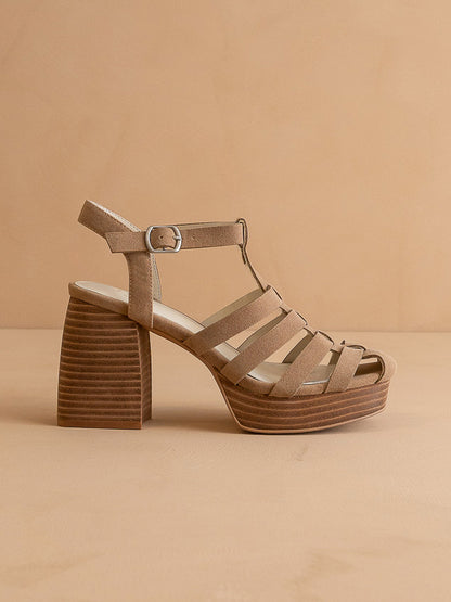 The Hailee | Khaki Gladiator Cage Platform Heels