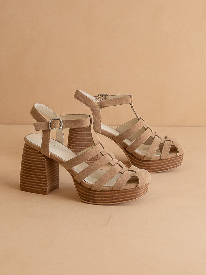 The Hailee | Khaki Gladiator Cage Platform Heels