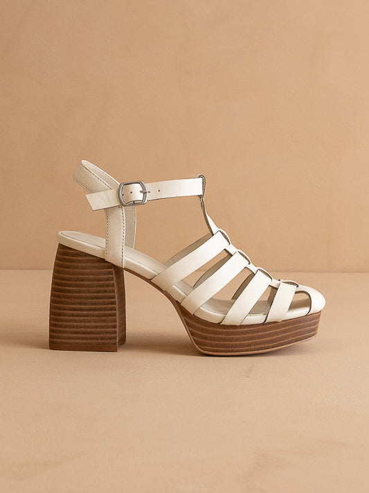 The Hailee | White Gladiator Cage Platform Heels