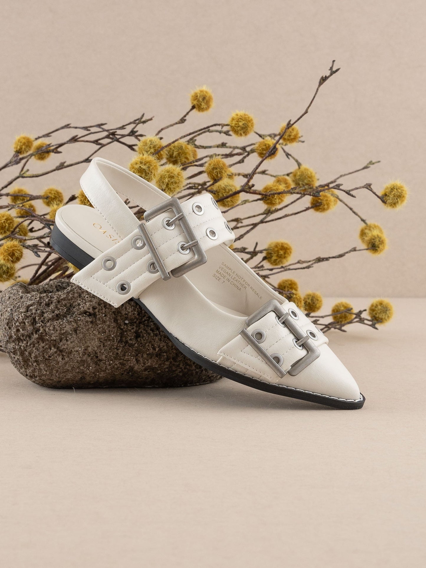 The Harlow | PRE-ORDER | White Double Buckle Pointed Ballet Flat