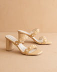 The Helena | Natural Raffia Resort Block Heel Sandal with Pearl Details