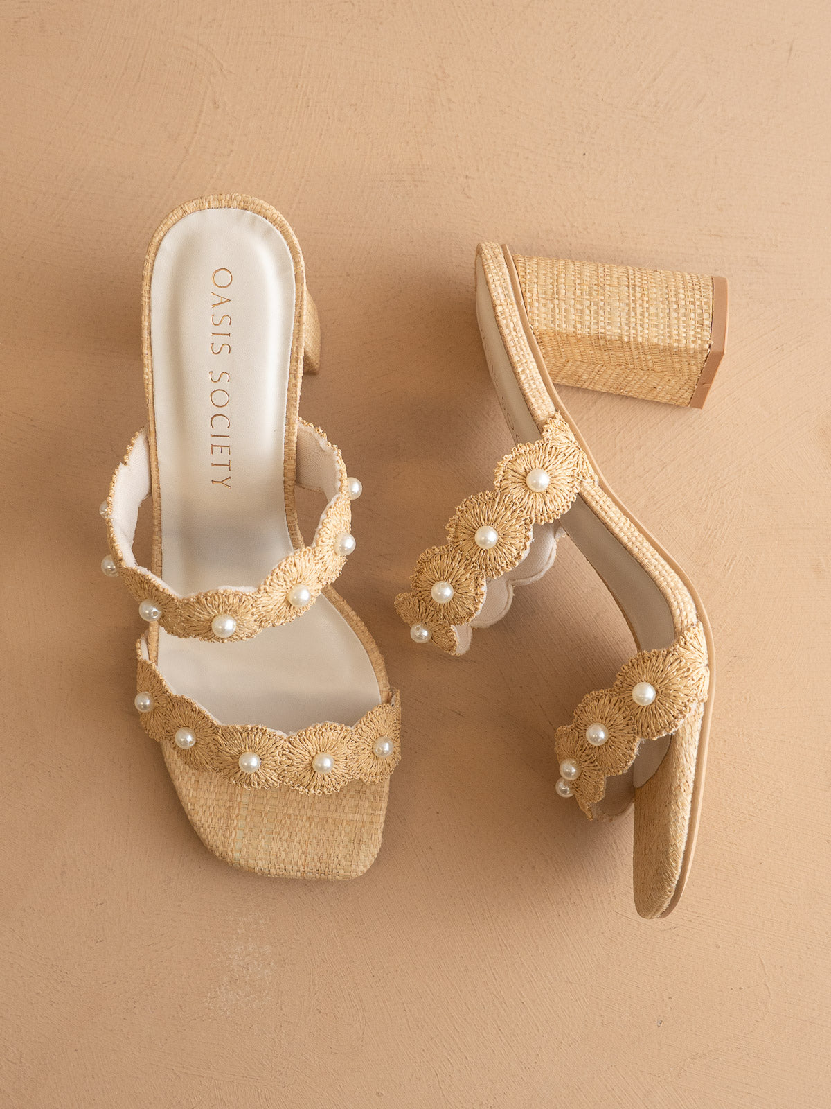 The Helena | Natural Raffia Resort Block Heel Sandal with Pearl Detail ...