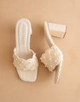 The Holland | Ivory Pearl Raffia Block Heel Mule