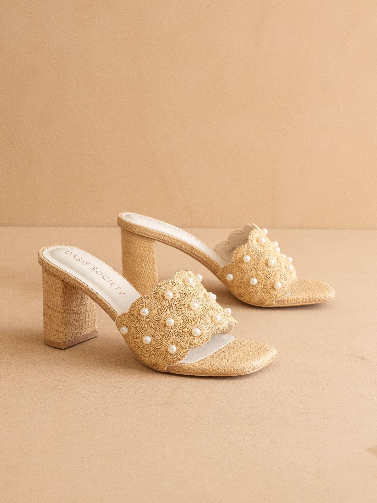 The Holland | Natural Pearl Raffia Block Heel Mule – Oasis Society