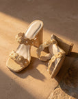 The Helena | Natural Raffia Resort Block Heel Sandal with Pearl Details