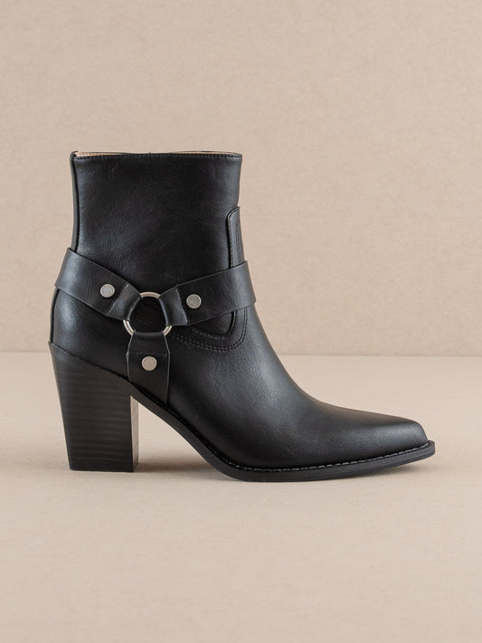 The Jackson | Black Pointed Toe Moto Bootie