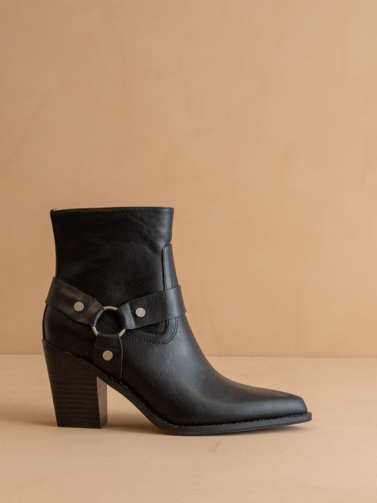 The Jackson | Black Pointed Toe Moto Bootie