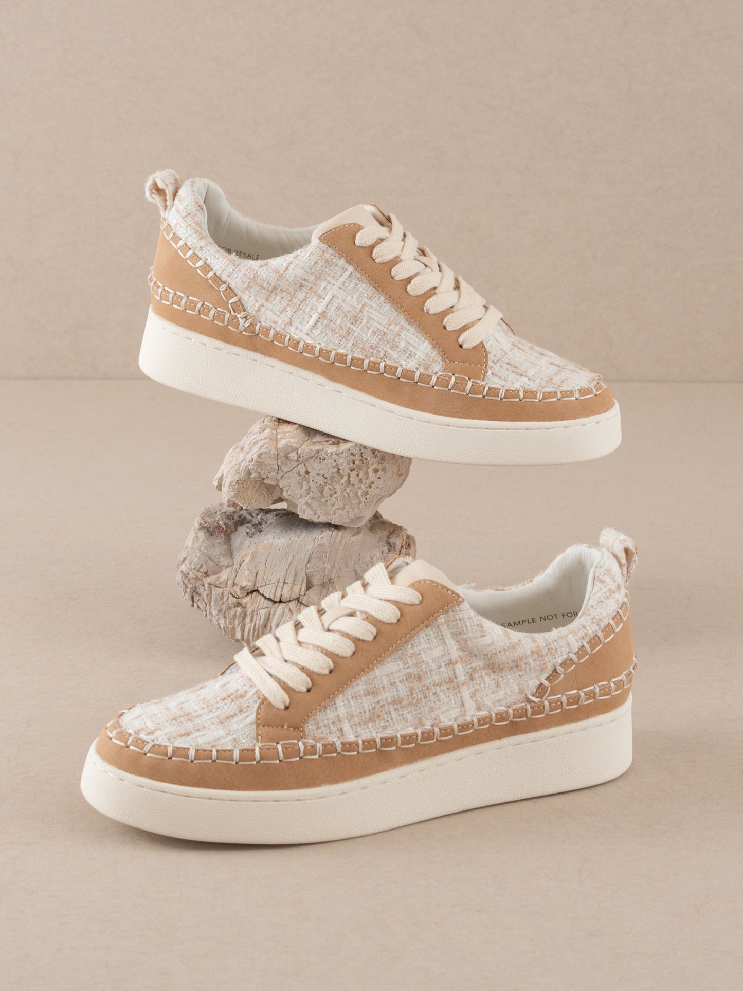 The Janie | Camel Tweed Wrapped Low Tops