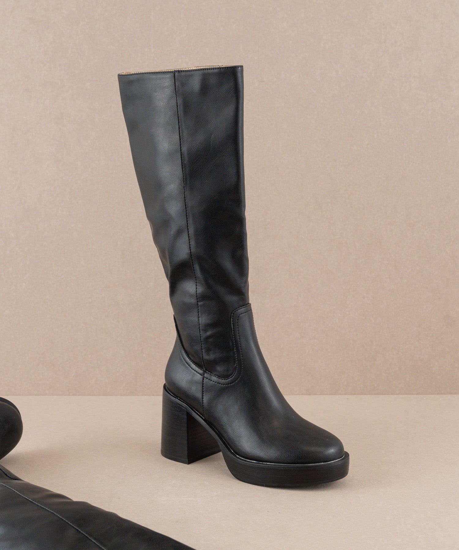 Leather platform knee-high boots