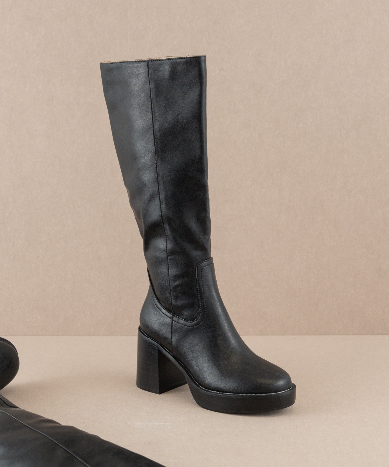 leather platform knee high boots