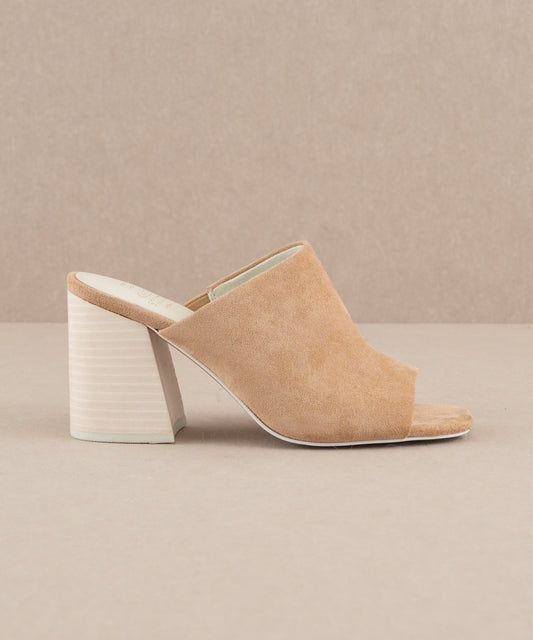 The Kathleen | Almond Block Heel Slides