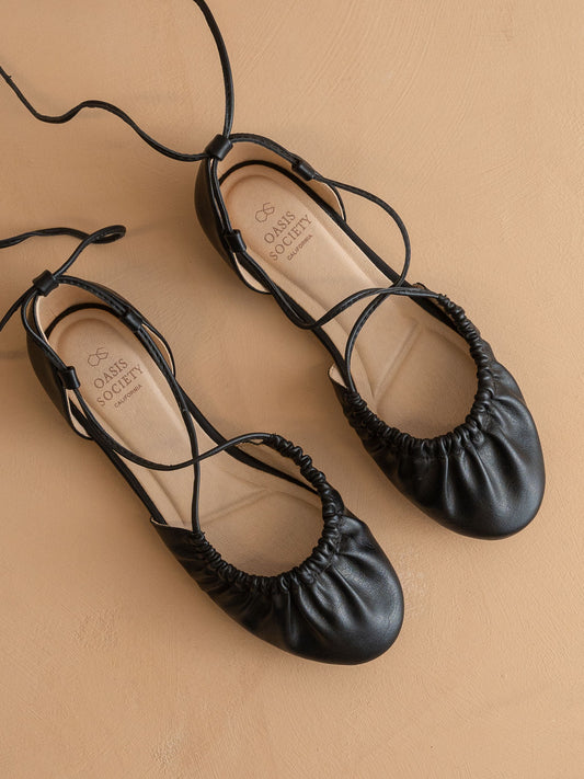 The Laney | Black Lace Up Ballet Flat