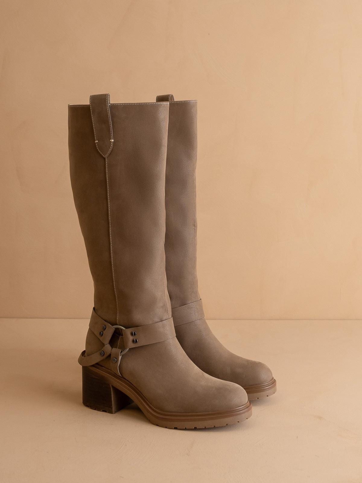 The Leanne | Dark Taupe Moto Knee High Boot