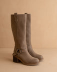 The Leanne | Dark Taupe Moto Knee High Boot