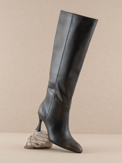 The Lexington | Black Pointed Toe Knee High Boot