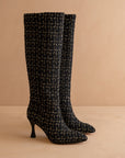 The Lexington | Black Tweed Sleek Pointed Toe Knee High Boot