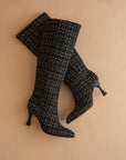 The Lexington | Black Tweed Sleek Pointed Toe Knee High Boot