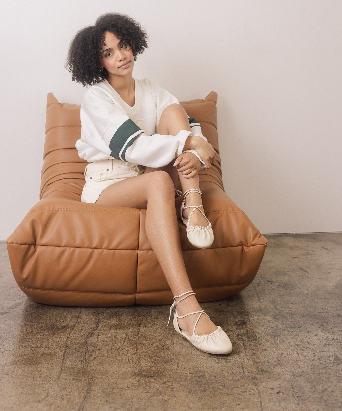 The Laney | Beige Lace Up Ballet Flat