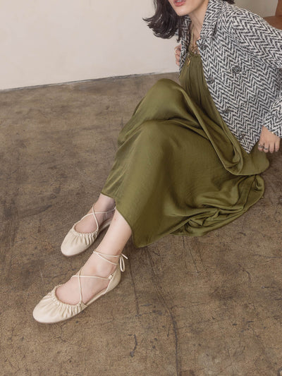 The Laney | Beige Lace Up Ballet Flat