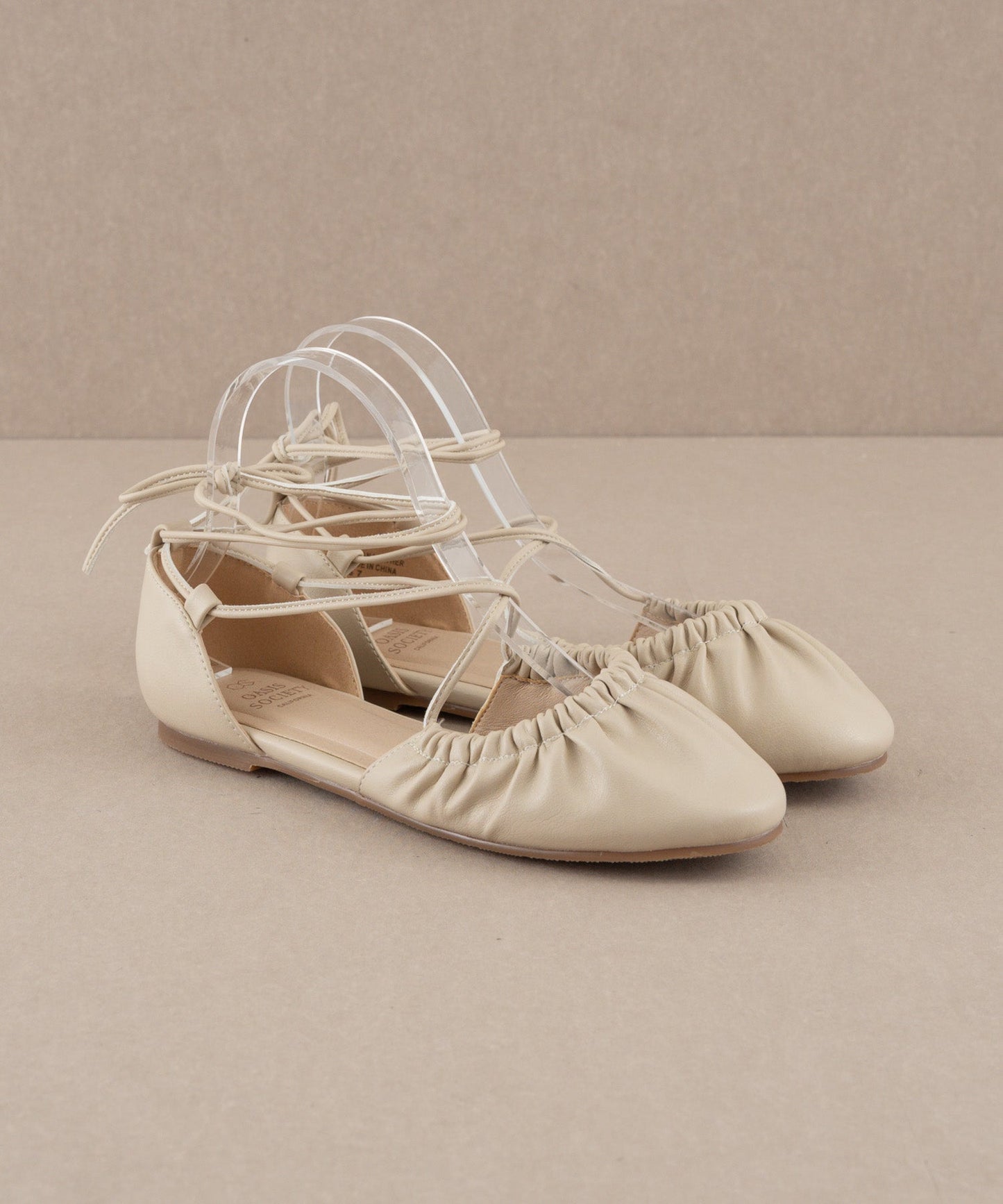 The Laney | Beige Lace Up Ballet Flat