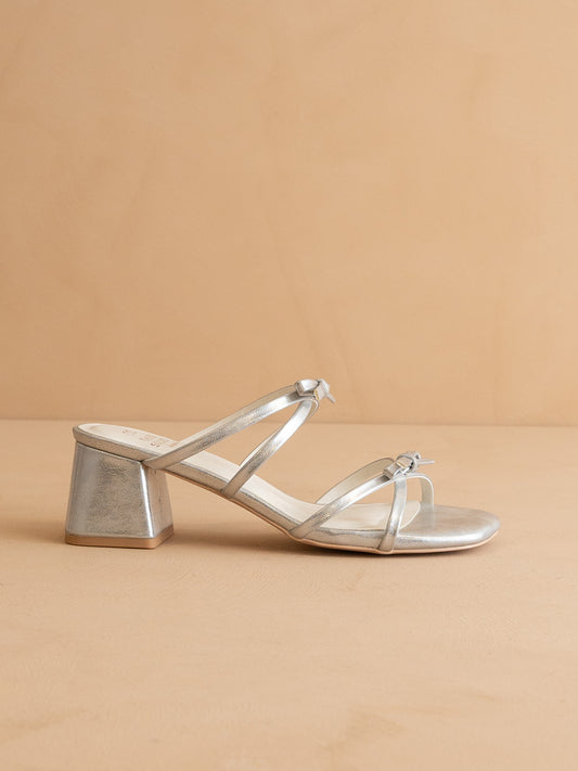 The Maci | Silver Strappy Heel with Bow Details