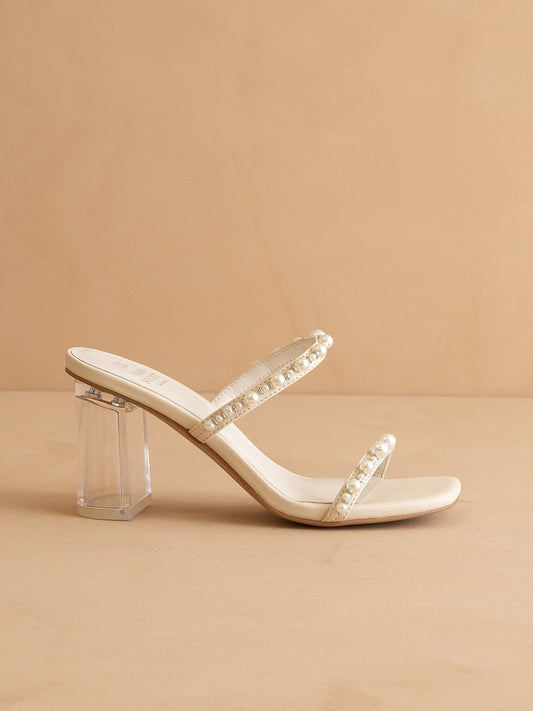 The Mae | Beige Strappy Pearl Heel